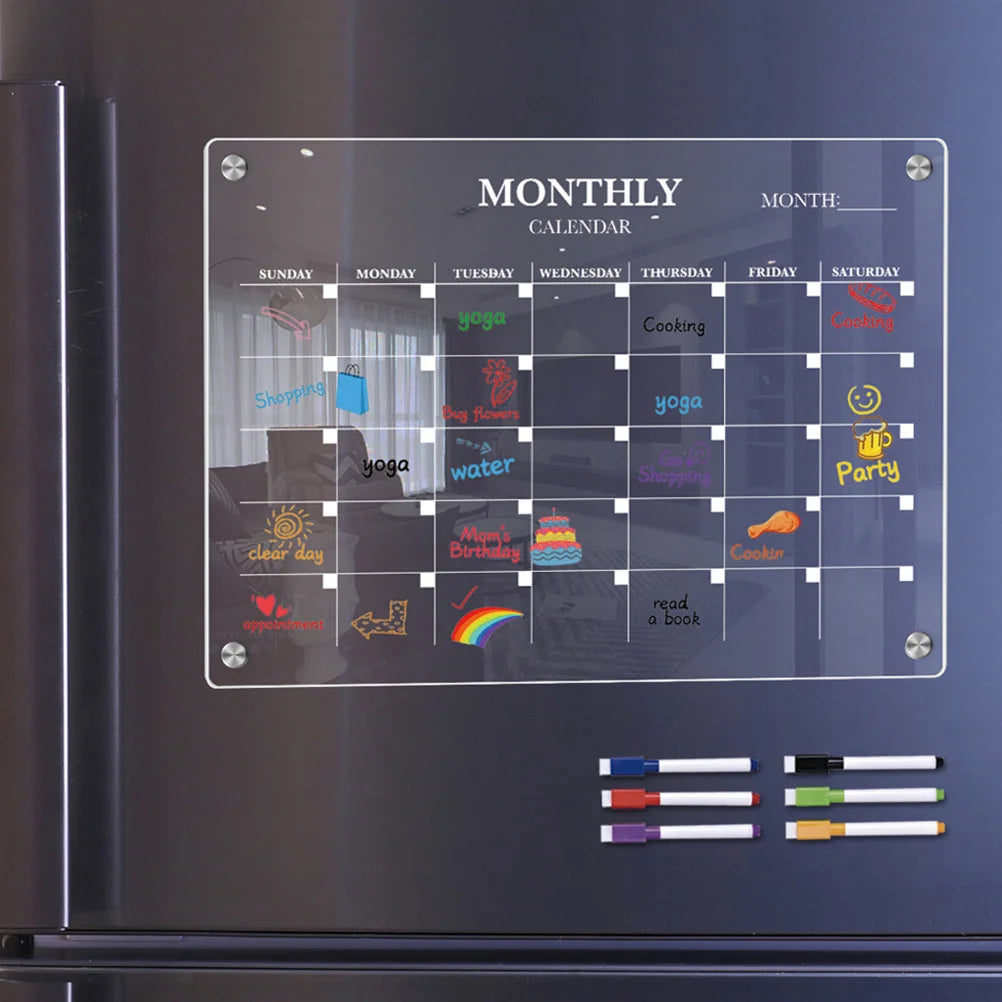 Magnetic Whiteboard Kitchen Plate Fridge Dry Erase Calendar Practical Acrylic Blank Board Schedule Transparent with Pen